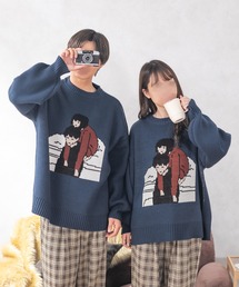カップル柄ジャガードニットプルオーバー(ユニセックス)