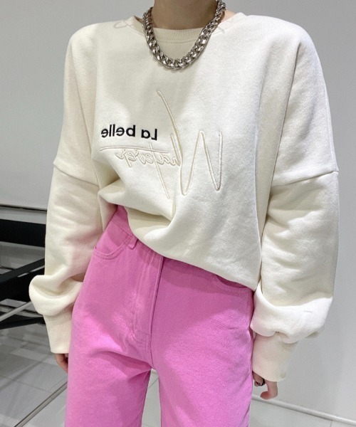 Diosfront（ディオスフロント）の「オーバーサイズロゴ刺繍裏起毛トレーナー（スウェット・レディース・アイボリー/ブラック/グリーン・FREE）」の19枚目の写真