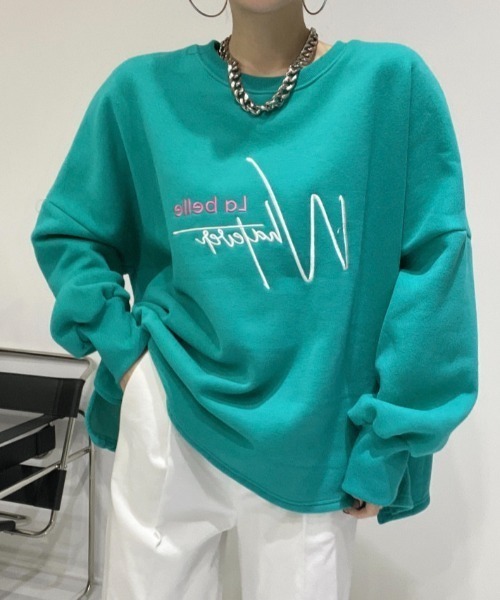 Diosfront（ディオスフロント）の「オーバーサイズロゴ刺繍裏起毛トレーナー（スウェット・レディース・アイボリー/ブラック/グリーン・FREE）」の21枚目の写真