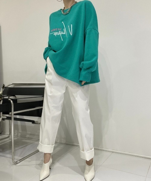 Diosfront（ディオスフロント）の「オーバーサイズロゴ刺繍裏起毛トレーナー（スウェット・レディース・アイボリー/ブラック/グリーン・FREE）」の12枚目の写真