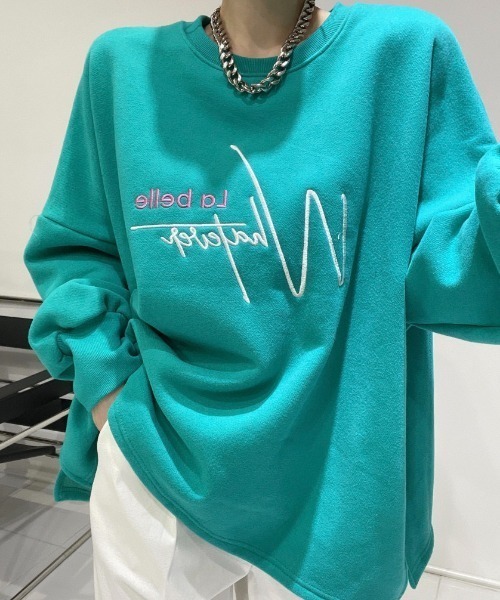 Diosfront（ディオスフロント）の「オーバーサイズロゴ刺繍裏起毛トレーナー（スウェット・レディース・アイボリー/ブラック/グリーン・FREE）」の15枚目の写真