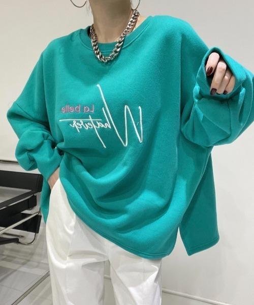 Diosfront（ディオスフロント）の「オーバーサイズロゴ刺繍裏起毛トレーナー（スウェット・レディース・アイボリー/ブラック/グリーン・FREE）」の18枚目の写真