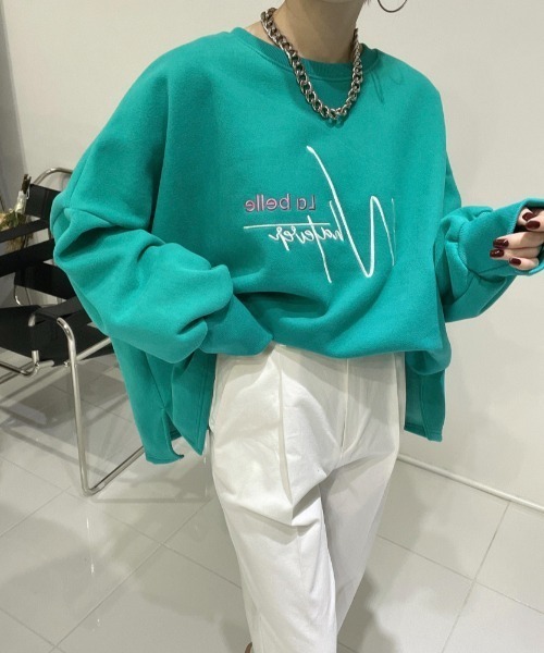 Diosfront（ディオスフロント）の「オーバーサイズロゴ刺繍裏起毛トレーナー（スウェット・レディース・アイボリー/ブラック/グリーン・FREE）」の22枚目の写真