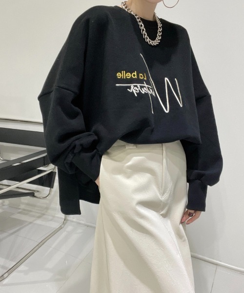 Diosfront（ディオスフロント）の「オーバーサイズロゴ刺繍裏起毛トレーナー（スウェット・レディース・アイボリー/ブラック/グリーン・FREE）」の20枚目の写真