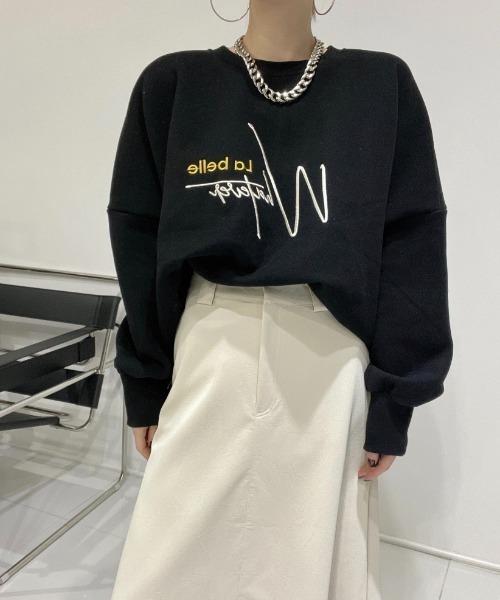 Diosfront（ディオスフロント）の「オーバーサイズロゴ刺繍裏起毛トレーナー（スウェット・レディース・アイボリー/ブラック/グリーン・FREE）」の11枚目の写真