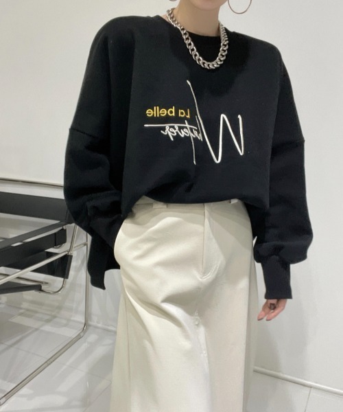 Diosfront（ディオスフロント）の「オーバーサイズロゴ刺繍裏起毛トレーナー（スウェット・レディース・アイボリー/ブラック/グリーン・FREE）」の14枚目の写真