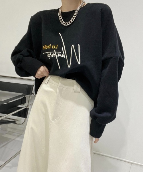 Diosfront（ディオスフロント）の「オーバーサイズロゴ刺繍裏起毛トレーナー（スウェット・レディース・アイボリー/ブラック/グリーン・FREE）」の17枚目の写真