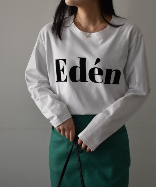 RANAN（ラナン）の「綿100% フロッキープリントロゴロンT(長袖)（Tシャツ/カットソー・レディース・オフホワイト/チャコール/ホワイト系その他/グレー系その他/ホワイト×レッド/ホワイト×グリーン・LL/L/M）」の2枚目の写真