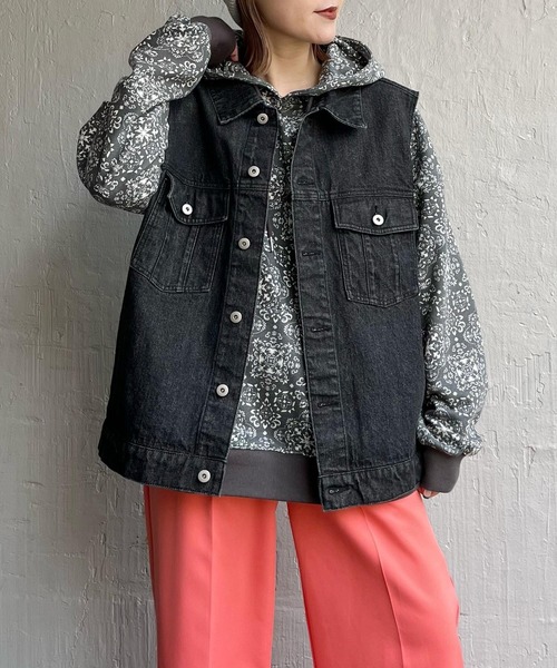 PBLIM（ページボーイリム）の「【PAGEBOYLIM】デニムベスト（ベスト・レディース・ブラック/ブルー・FREE）」の2枚目の写真