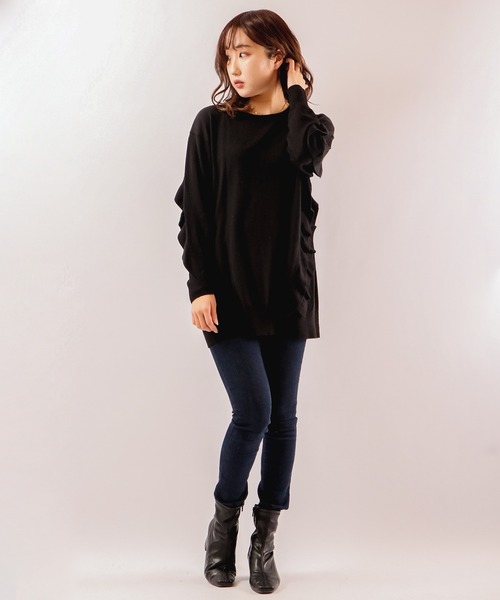 【セール】Abanicos ソフトウェーブラッフル チュニックセーター（チュニック）｜FUNALIVE（ファンアライブ）