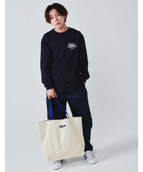 SILAS（サイラス）の「CURSIVE LOGO BIG TOTE  NAVY　サイラスカーシヴロゴビッグトートネイビー（トートバッグ・メンズ・ホワイト・ONE SIZE）」の13枚目の写真