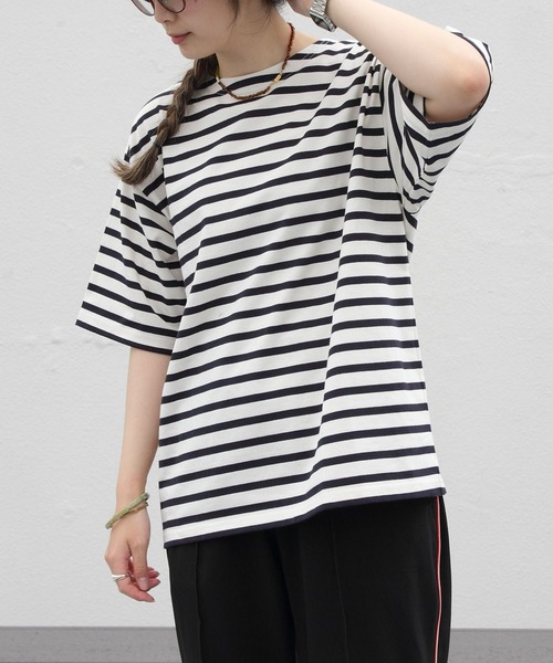 ORCIVAL（オーシバル）の「ORCIVAL/オーシバル　18SUVIN JERSEY ボートネックショートスリーブ　ボーダー　BOAT NECK SHORT SLEEVE BORDER OR-C0084 SOE（Tシャツ/カットソー・メンズ・ネイビー/レッド/ブルー/ブルー系その他/ライトベージュ・4/3/5）」の3枚目の写真