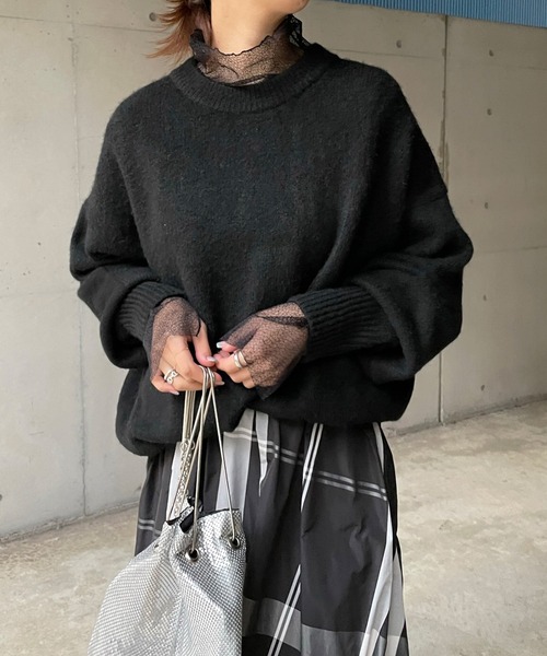 DouDou(ドゥドゥ)の「レースメッシュタートル(Tシャツ/カットソー・レディース・ホワイト/ブラック/ライトグレー・FREE)」の16枚目の写真