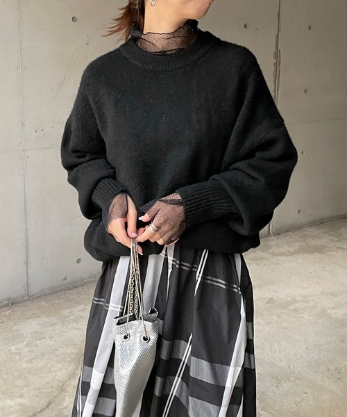 DouDou(ドゥドゥ)の「レースメッシュタートル(Tシャツ/カットソー・レディース・ホワイト/ブラック/ライトグレー・FREE)」の18枚目の写真