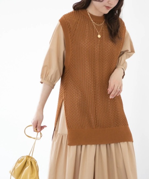 armonia(アルモニーア)の「armonia.柄編みニットベスト(ベスト・レディース・ブラウン/オフホワイト/ブルー・FREE)」の3枚目の写真