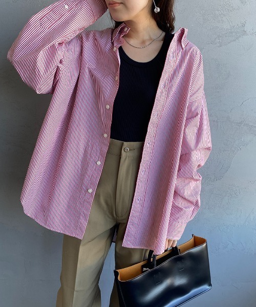 THE SHINZONE（ザ　シンゾーン）の「[THE SHINZONE/ザ シンゾーン] ストライプ オーバーサイズダディシャツ（シャツ/ブラウス・レディース・レッド/グリーン・S）」の2枚目の写真