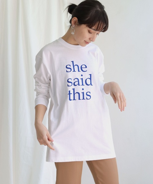 HER CLOSET(ハークローゼット)の「【shemoshelly】オリジナルスローガンロゴロンT(Tシャツ/カットソー・レディース・ホワイト系その他/杢グレー/ホワイト系その他2・M/L)」の2枚目の写真