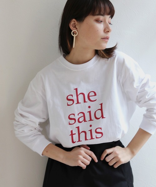 HER CLOSET(ハークローゼット)の「【shemoshelly】オリジナルスローガンロゴロンT(Tシャツ/カットソー・レディース・ホワイト系その他/杢グレー/ホワイト系その他2・M/L)」の1枚目の写真