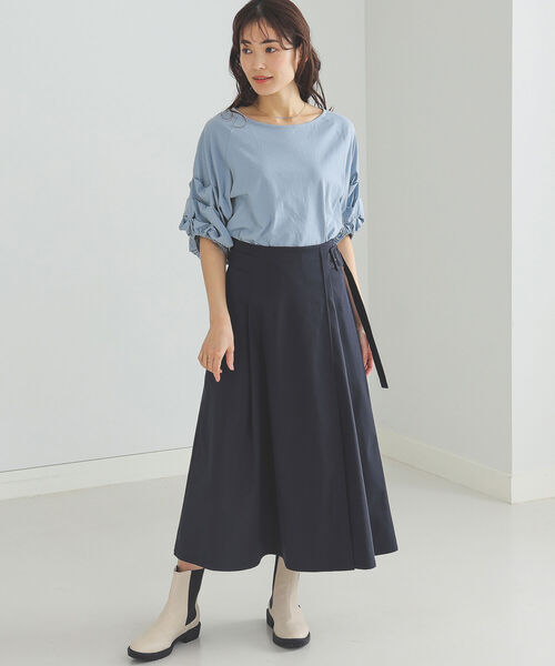 BEAMS HEART（ビームスハート）の「BEAMS HEART / アシンメトリー ラップ スカート（スカート・レディース・ベージュ/オリーブ/ネイビー・SMALL/MEDIUM）」の5枚目の写真