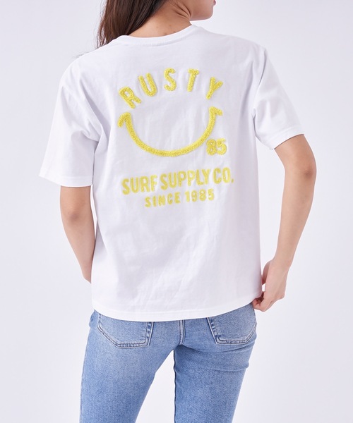 RUSTY(ラスティ)の「【RUSTY:ラスティー】レディースバックプリントTシャツ(Tシャツ/カットソー・レディース・ホワイト/ライトブルー/ブラック/ライム/ピンク・MEDIUM/LARGE)」の3枚目の写真