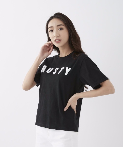 RUSTY(ラスティ)の「【RUSTY:ラスティー】レディースバックプリントTシャツ(Tシャツ/カットソー・レディース・ホワイト/ライトブルー/ブラック/ライム/ピンク・MEDIUM/LARGE)」の1枚目の写真
