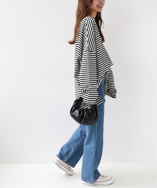 wiffle（ウィッフル）の「《WEB限定追加》別注【WIFFLE】*RELUME BIG BORDER TEE：ボーダーTシャツ◆（Tシャツ/カットソー・レディース・ブラック/グレー/グリーン/サックスブルー・FREE）」の7枚目の写真