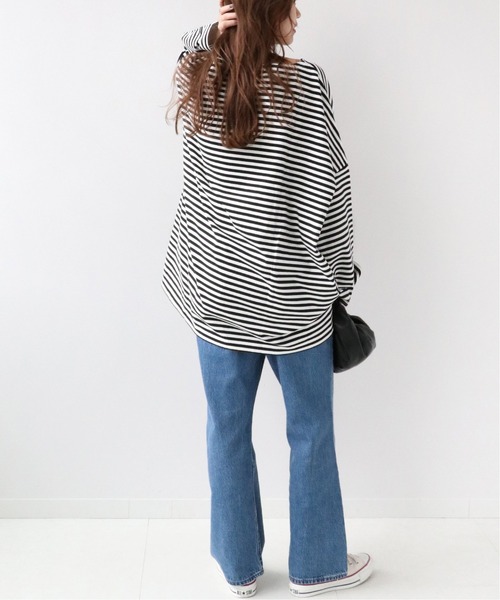 wiffle（ウィッフル）の「《WEB限定追加》別注【WIFFLE】*RELUME BIG BORDER TEE：ボーダーTシャツ◆（Tシャツ/カットソー・レディース・ブラック/グレー/グリーン/サックスブルー・FREE）」の8枚目の写真