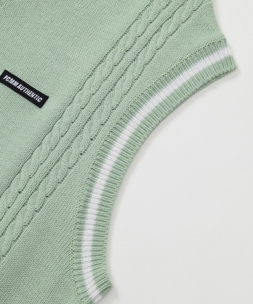 FCMM(エフシーエムエム)の「OVERSIZED CABLE KINT VEST/オーバーサイズケーブルニットベスト(ベスト・メンズ・ブラック/ミント・MEDIUM/LARGE)」の5枚目の写真