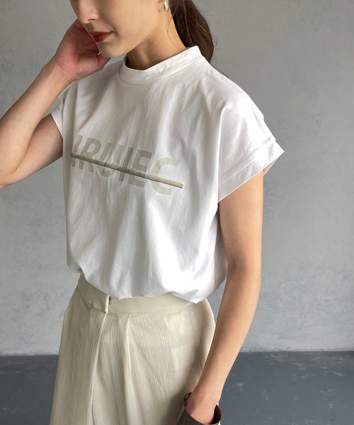 &g'aime(アンジェム)の「【&g’aime】ロゴプリントフレンチTシャツ(Tシャツ/カットソー・レディース・ホワイト/ブラック/グレイッシュベージュ・FREE)」の7枚目の写真