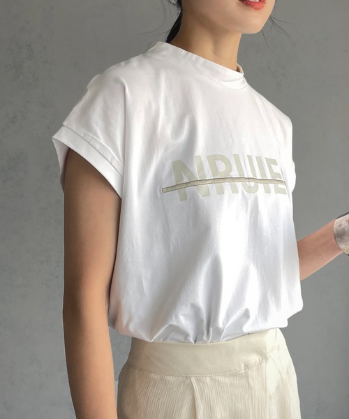 &g'aime(アンジェム)の「【&g’aime】ロゴプリントフレンチTシャツ(Tシャツ/カットソー・レディース・ホワイト/ブラック/グレイッシュベージュ・FREE)」の12枚目の写真