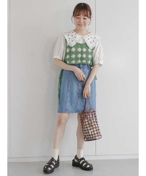 ehka sopo（エヘカソポ）の「飛び刺繍衿ブラウス（シャツ/ブラウス・レディース・オフホワイト/グリーン/キナリ・ﾌﾘ-）」の5枚目の写真