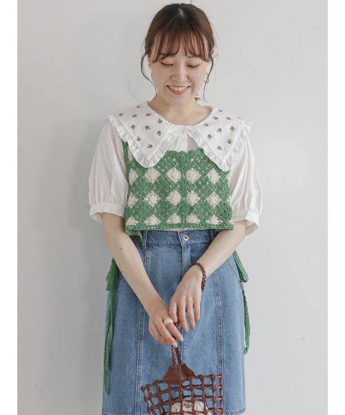 ehka sopo（エヘカソポ）の「飛び刺繍衿ブラウス（シャツ/ブラウス・レディース・オフホワイト/グリーン/キナリ・ﾌﾘ-）」の15枚目の写真