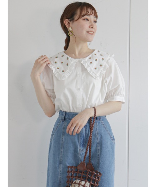 ehka sopo（エヘカソポ）の「飛び刺繍衿ブラウス（シャツ/ブラウス・レディース・オフホワイト/グリーン/キナリ・ﾌﾘ-）」の13枚目の写真