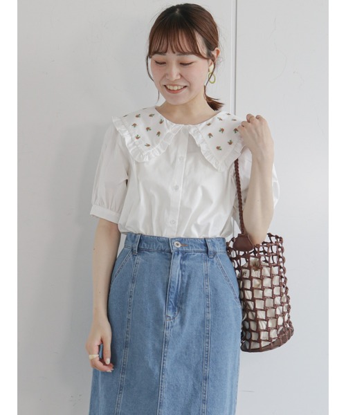 ehka sopo（エヘカソポ）の「飛び刺繍衿ブラウス（シャツ/ブラウス・レディース・オフホワイト/グリーン/キナリ・ﾌﾘ-）」の6枚目の写真