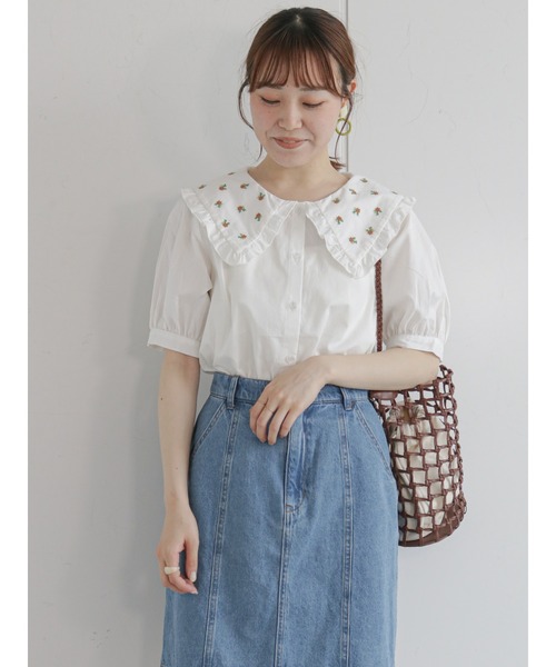 ehka sopo（エヘカソポ）の「飛び刺繍衿ブラウス（シャツ/ブラウス・レディース・オフホワイト/グリーン/キナリ・ﾌﾘ-）」の21枚目の写真