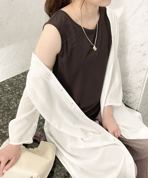 COMME CA ISM（コムサイズム）の「タンクトップ（タンクトップ・レディース・ホワイト/ブラウン・MEDIUM/LARGE）」の3枚目の写真