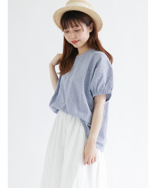 Samansa Mos2（サマンサ モスモス）の「コットンリネン袖口ギャザーTブラウス（シャツ/ブラウス・レディース・ベージュ/オフホワイト/ピンク/ブルー/グリーン/チャコール・ﾌﾘ-）」の6枚目の写真