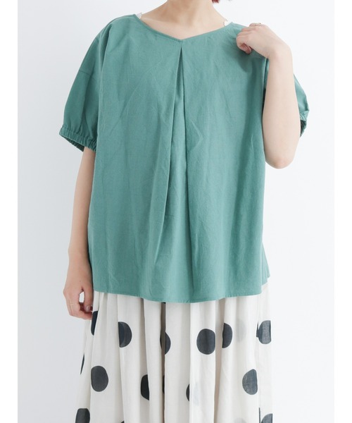 Samansa Mos2（サマンサ モスモス）の「コットンリネン袖口ギャザーTブラウス（シャツ/ブラウス・レディース・ベージュ/オフホワイト/ピンク/ブルー/グリーン/チャコール・ﾌﾘ-）」の5枚目の写真