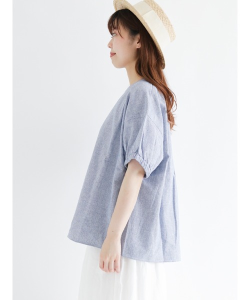 Samansa Mos2（サマンサ モスモス）の「コットンリネン袖口ギャザーTブラウス（シャツ/ブラウス・レディース・ベージュ/オフホワイト/ピンク/ブルー/グリーン/チャコール・ﾌﾘ-）」の17枚目の写真