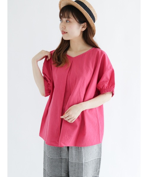 Samansa Mos2（サマンサ モスモス）の「コットンリネン袖口ギャザーTブラウス（シャツ/ブラウス・レディース・ベージュ/オフホワイト/ピンク/ブルー/グリーン/チャコール・ﾌﾘ-）」の16枚目の写真