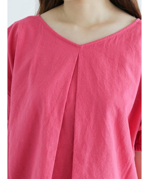 Samansa Mos2（サマンサ モスモス）の「コットンリネン袖口ギャザーTブラウス（シャツ/ブラウス・レディース・ベージュ/オフホワイト/ピンク/ブルー/グリーン/チャコール・ﾌﾘ-）」の9枚目の写真