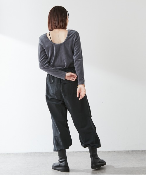 Omekashi（オメカシ）の「【earthy_】オーガニックコットンバックシャンベロアロンT（Tシャツ/カットソー・レディース・チャコールグレー/ベージュ/ブラック・FREE）」の12枚目の写真