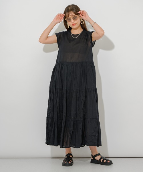 Paradise Picnic(パラダイスピクニック)の「コットンボイルティアードワンピース(ワンピース・レディース・ブラック/ピンク/グリーン・FREE)」の10枚目の写真