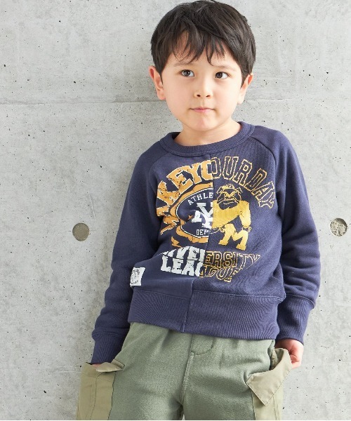 MAKE YOUR DAY（メイクユアデイ）の「リメイクロゴ裏起毛トレーナー■80～140cm（スウェット・キッズ・ブラウン/ネイビー・80/90/100/110/120/130/140）」の5枚目の写真