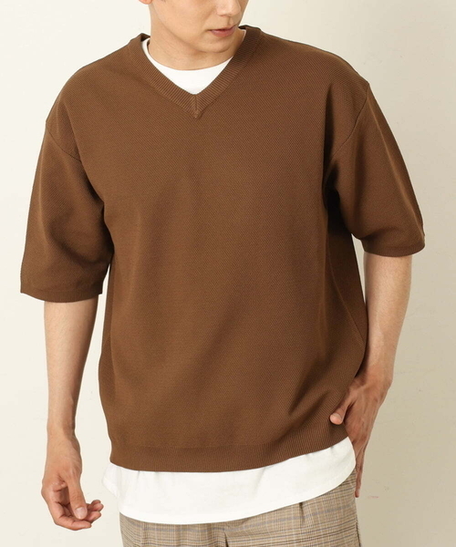 a.v.v（アーヴェヴェ）の「【2SET】カットソー付きカノコVネックニット（ニット/セーター・メンズ・チャコールグレー/ブラウン/ブルー・44/46/48/50）」の3枚目の写真