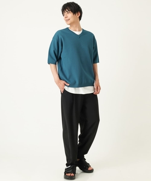 a.v.v（アーヴェヴェ）の「【2SET】カットソー付きカノコVネックニット（ニット/セーター・メンズ・チャコールグレー/ブラウン/ブルー・44/46/48/50）」の15枚目の写真