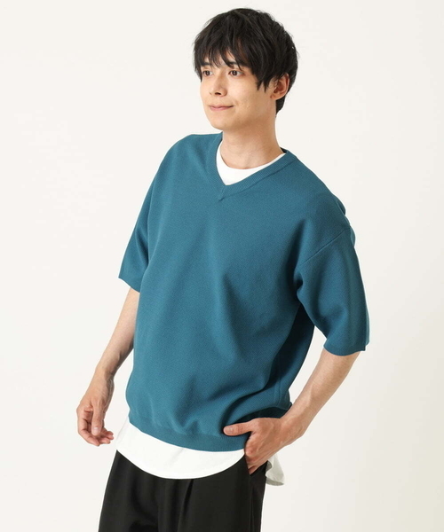 a.v.v（アーヴェヴェ）の「【2SET】カットソー付きカノコVネックニット（ニット/セーター・メンズ・チャコールグレー/ブラウン/ブルー・44/46/48/50）」の16枚目の写真