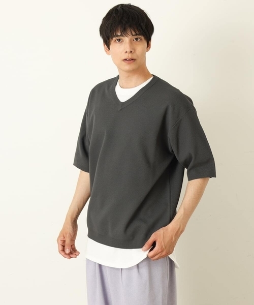 a.v.v（アーヴェヴェ）の「【2SET】カットソー付きカノコVネックニット（ニット/セーター・メンズ・チャコールグレー/ブラウン/ブルー・44/46/48/50）」の18枚目の写真