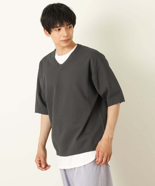 a.v.v（アーヴェヴェ）の「【2SET】カットソー付きカノコVネックニット（ニット/セーター・メンズ・チャコールグレー/ブラウン/ブルー・44/46/48/50）」の19枚目の写真