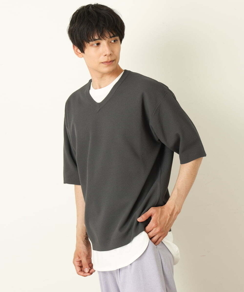 a.v.v（アーヴェヴェ）の「【2SET】カットソー付きカノコVネックニット（ニット/セーター・メンズ・チャコールグレー/ブラウン/ブルー・44/46/48/50）」の20枚目の写真